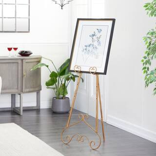 Litton Lane 48 in. Gold Metal Large Free Standing Adjustable Display Stand 3 Tier Scroll Easel wi... | The Home Depot