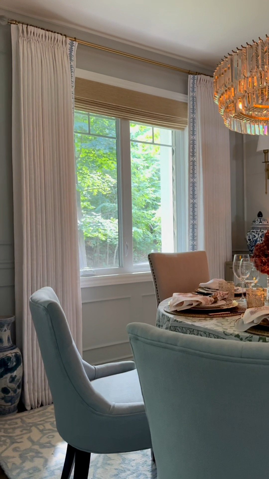 Fall has arrived in our dining room and our windows have a chic new look from @twopagescurtains - a gorgeous motorized bamboo shade in a stunning natural color, chic new brass hardware with glass ball finials and elegant drapes with my favorite details that complete our space! Comment SHOP for a link sent to you inbox for everything in our fall dining room!

Use code CITRINELIVING for 20% off!

DETAILS: 
DRAPES
Fabric: Liz Linen
Color: Beige White 1908-1
Header style: Triple pleat
Trim: R31
Single panel: 83”W x 101.75”H
Liner: Privacy
Memory Shape: Yes

BAMBOO SHADE
Color: Coconut LN22
Collection: Lay
Installation Method: Inside Mount
Lift Type: Cordless(Motorized)
Remote Controller Type: 1-Channel Remote
Width: 52 1/4”
Length: 61”
Lining Type: Privacy, Shading rate 50%- 75%, beige white
Edge Binding(NL Series): NL-071

HARDWARE
Arno Single Decorative Curtain Rod with Rings
Color: Brushed Gold
Finials: Crystal Ball Finial (clear glass)
Length Includes Finials (inches): 88
Arno Curtain Eyelet Rings
Color: Brushed Gold
Ring Diameter: 1-3/8 inches

#LTKhome #LTKstyletip #LTKfall