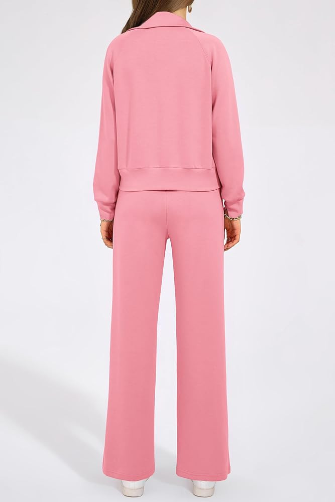 PRETTYGARDEN Women's 2 Piece Outfits Casual Lapel Half Zip Sweatshirts And Wide Leg Pants Tracksu... | Amazon (US)