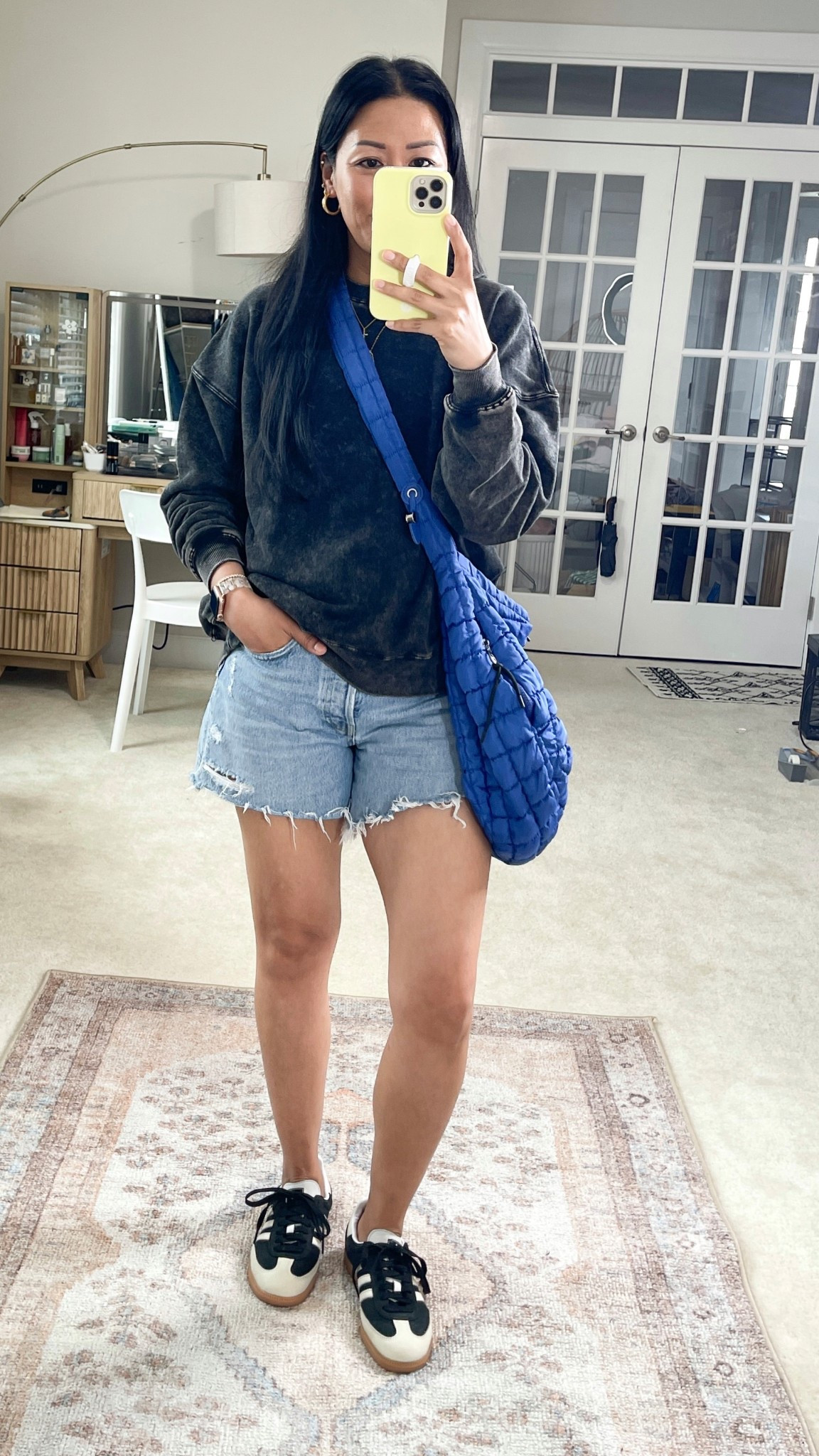 Exact sweatshirt is sold out
Size 26 shorts
Sized down 1/2 in sneakers