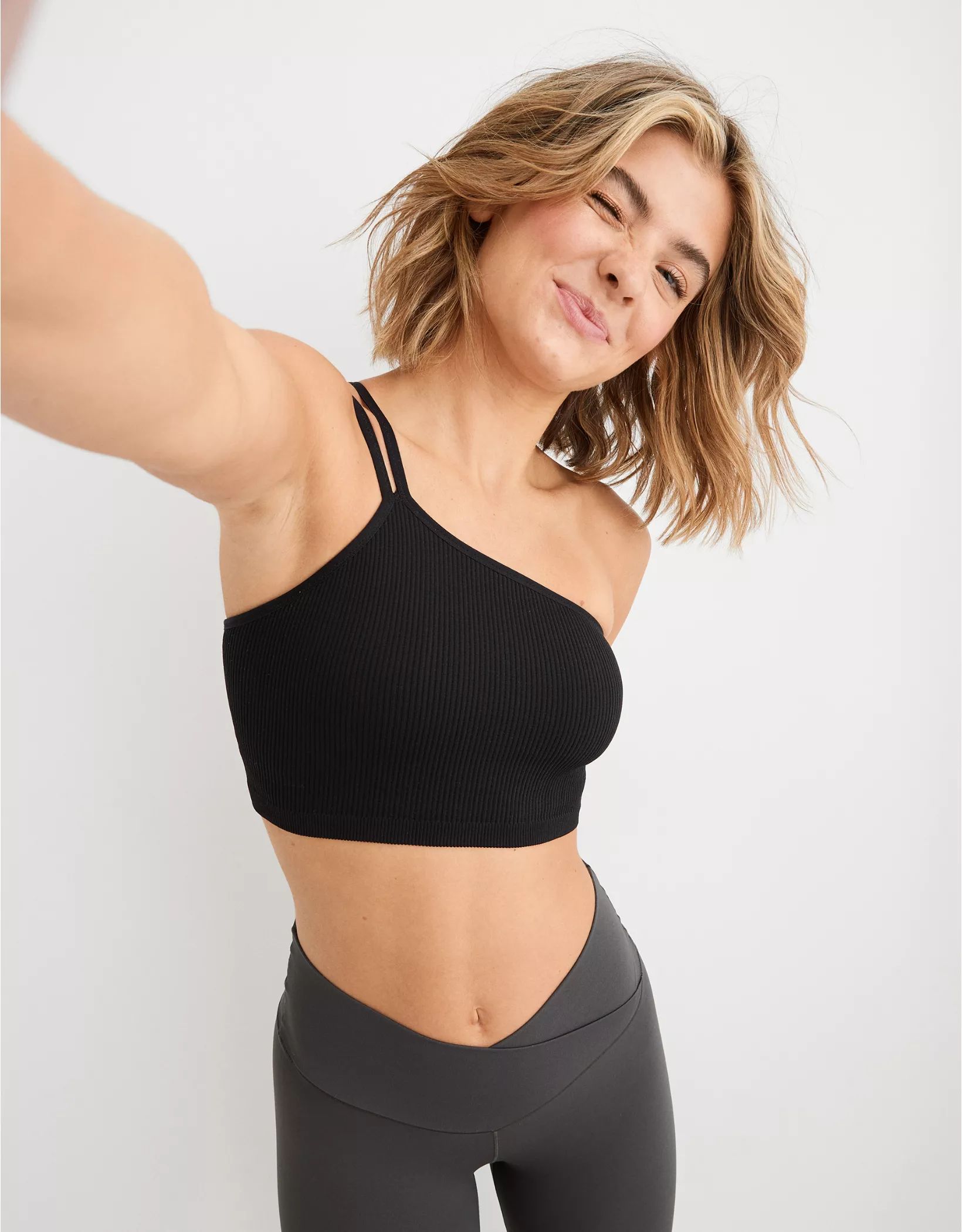 Aerie Seamless One Shoulder Longline Bralette | American Eagle Outfitters (US & CA)
