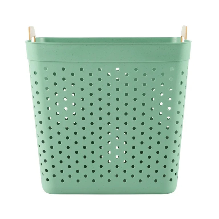 Mainstays Plastic Rectangle Laundry Basket, Sage Green, 2 Bushel, Collapsible | Walmart (US)