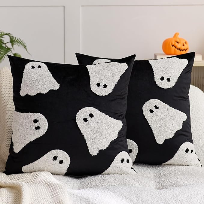 Halloween Pillow Covers 20x20 Inch Set of 2 Embroidery Ghost Throw Pillow Covers Indoor Outdoor D... | Amazon (US)