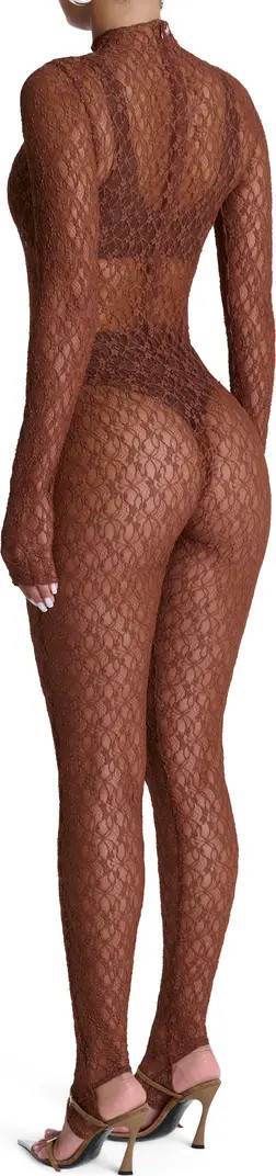 Sheer Lace Long Sleeve Stirrup Jumpsuit | Nordstrom