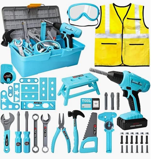 LOYO Kids Tool Set 50 Pcs Kids Construction Toys with Vest, Tool Box with Electric Drill Toy, Pre... | Amazon (UK)