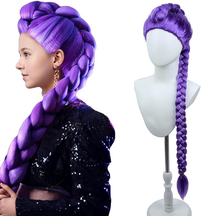 MAGQOO Purple Braid Wig Girls Super Long Purple Braids Wig Movie Halloween Cosplay Costume(Small ... | Amazon (US)