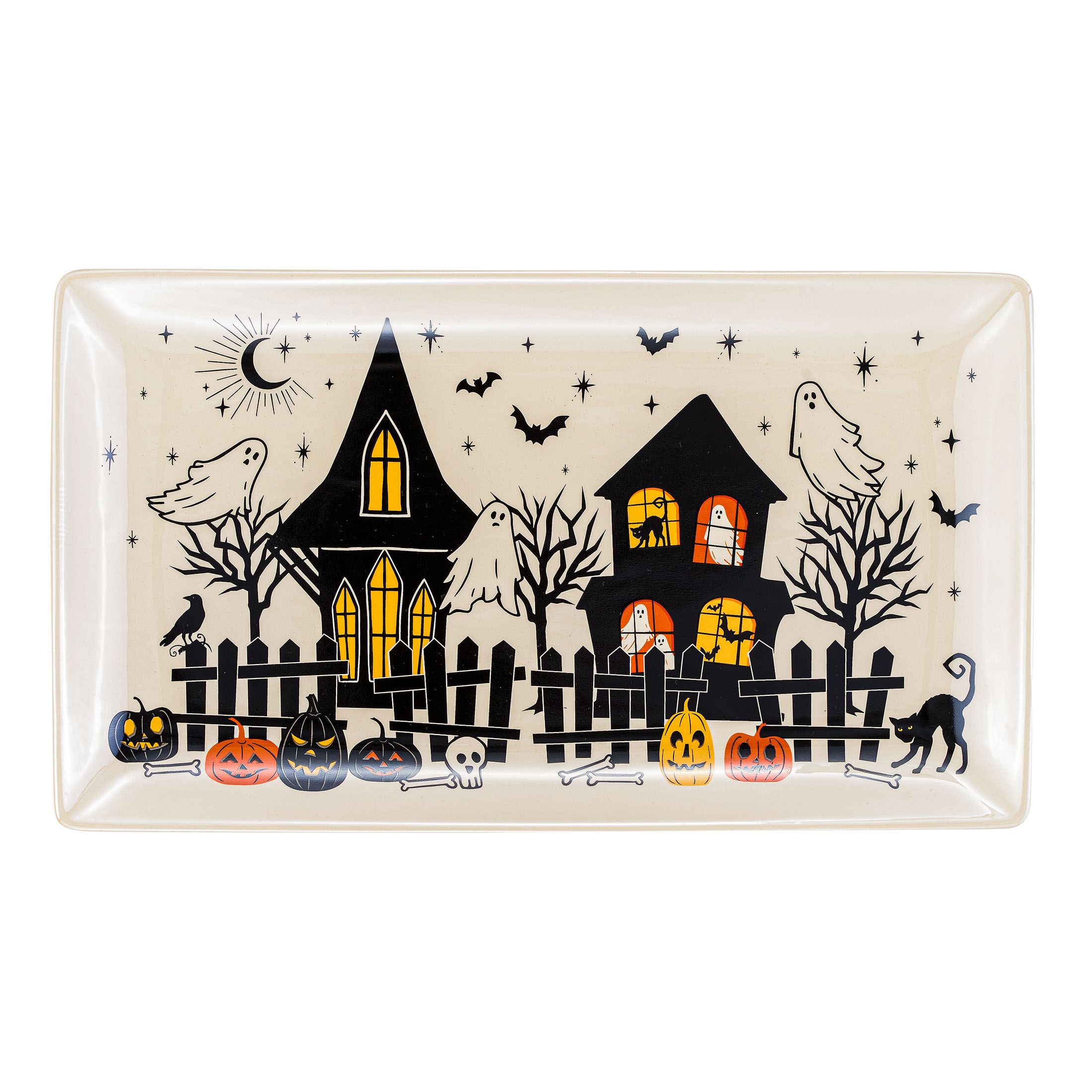 Halloween Earthenware Haunted House Serving Tray, 10.2 in x 7 in, by Way To Celebrate - Walmart.c... | Walmart (US)