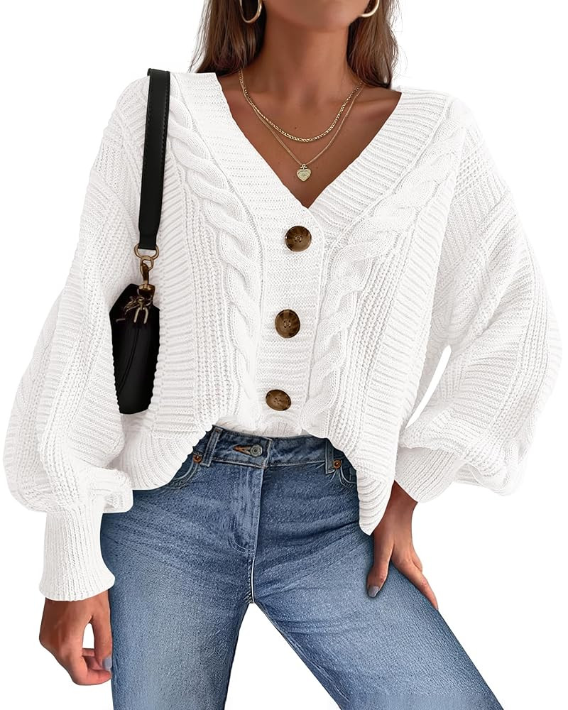 dowerme Cardigan Sweaters for Women Fall Fashion 2025 V Neck Long Sleeve Chunky Cable Knit Sweate... | Amazon (US)
