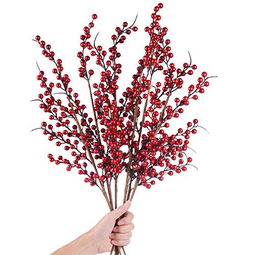 DearHouse 4 Pack Artificial Red Berry Stems Holly Christmas Berries for Festival Holiday Crafts and Home Decor, 26 Inches Burgundy Berry Floral Christmas Tree Decorations | Amazon (US)