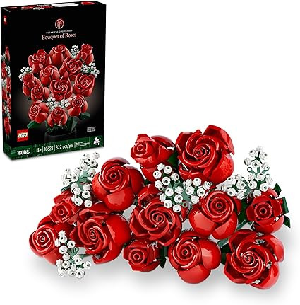 LEGO Botanicals Bouquet of Roses Artificial Flowers - Fake Red Roses Building Set for Adults, Age... | Amazon (US)