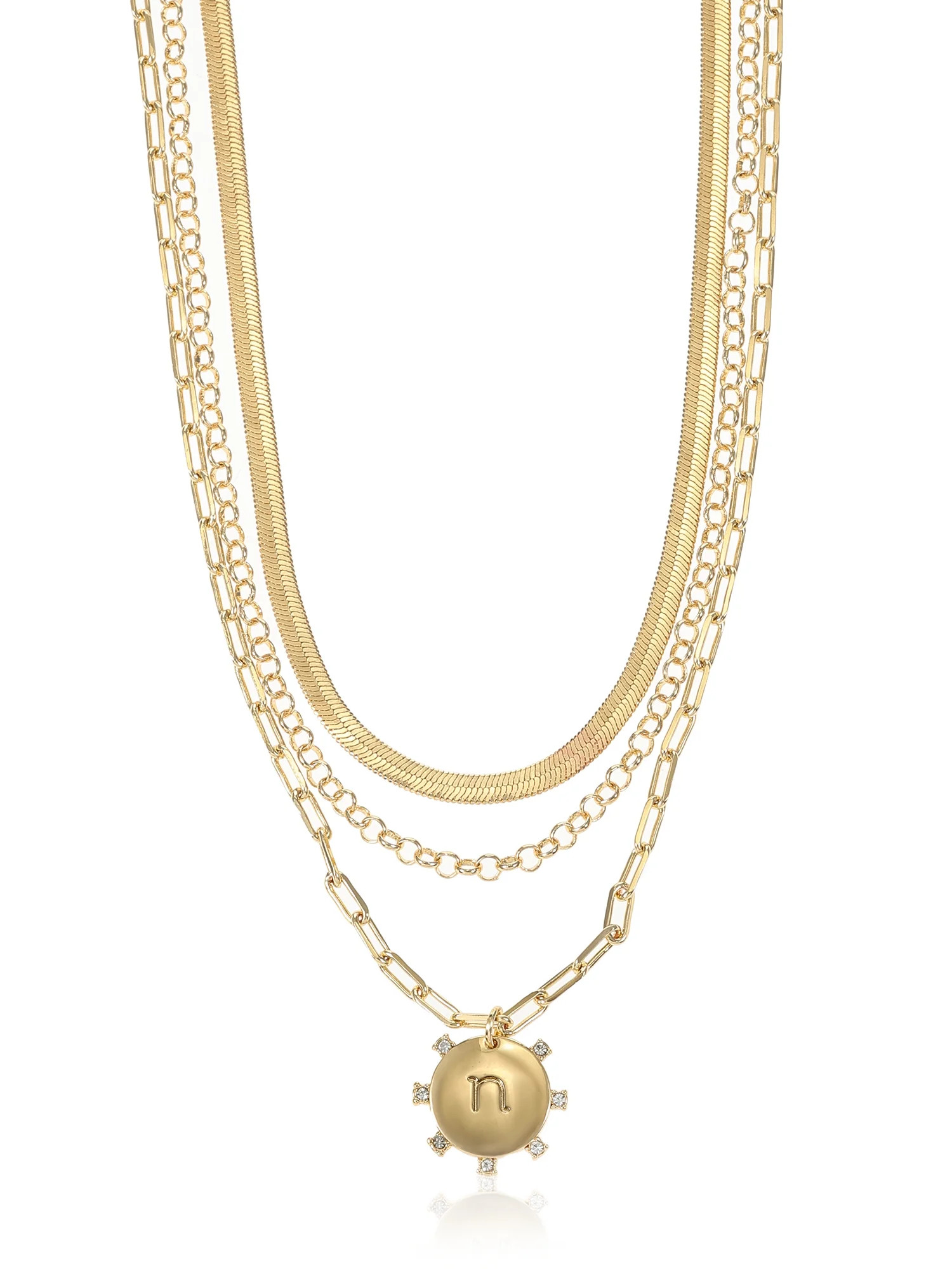 Time and Tru Goldtone Necklace, 3 Piece, Initial N | Walmart (US)