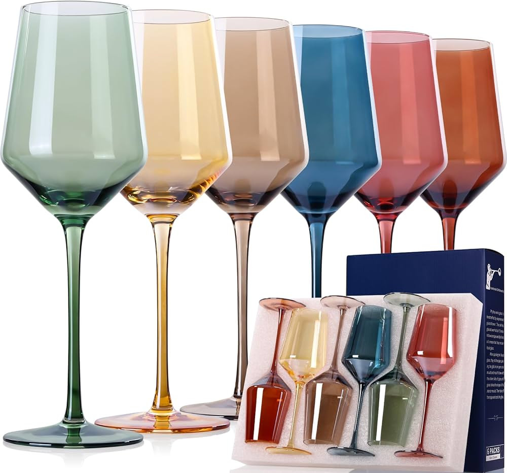 Colored Wine Glasses Set of 6-15oz Hand Blown Colored Crystal Red Wine Glasses with Long Stem for... | Amazon (US)