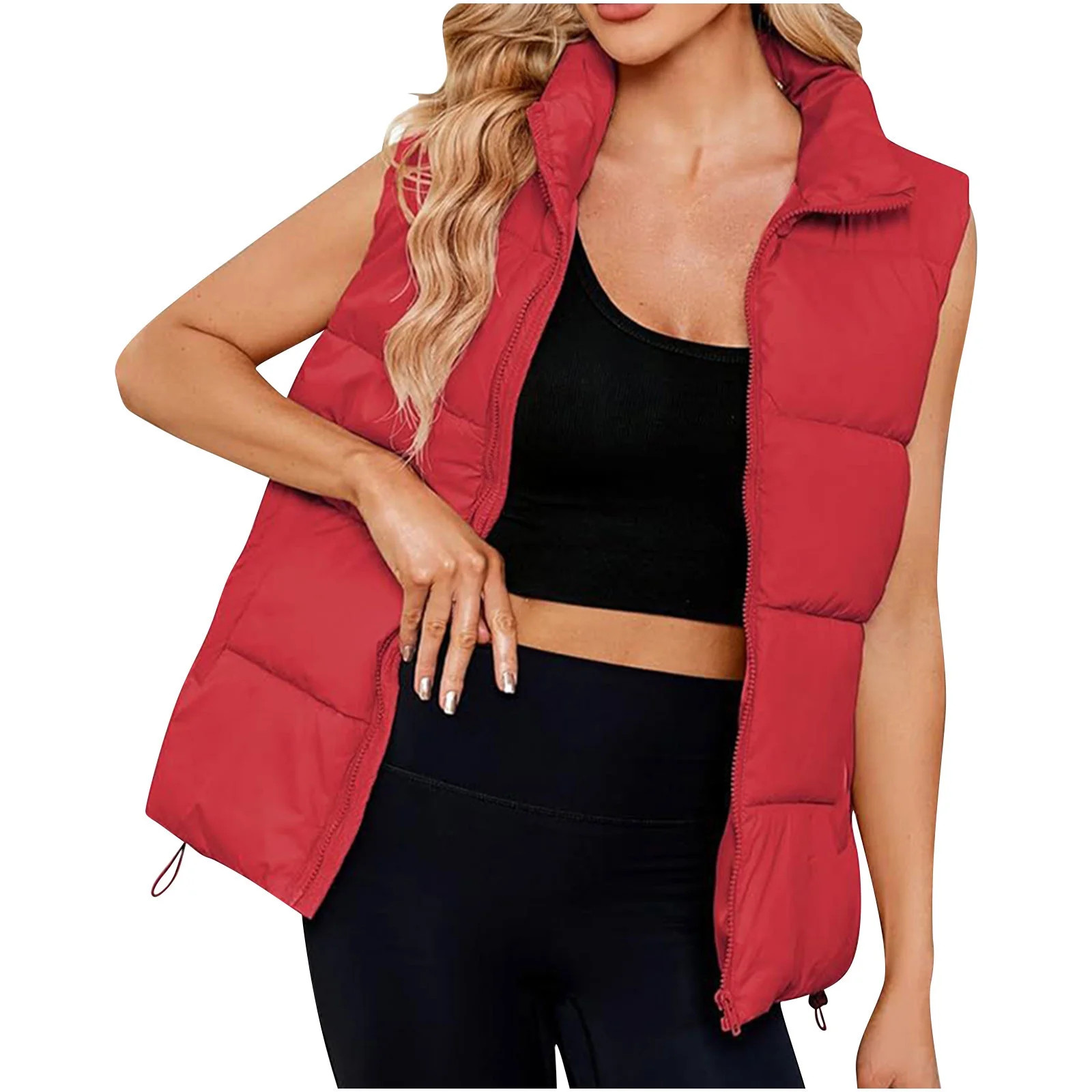 Lenpel Women's Puffer Vest Winter Warm Sleeveless Zip up down Coat Lightweight Quilted Jackets wi... | Walmart (US)