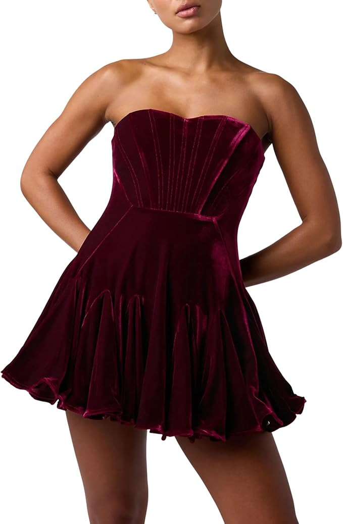 Lulus Zarae Corset Velvet Flounce Women’s Strapless Holiday Cocktail Dress | Amazon (US)