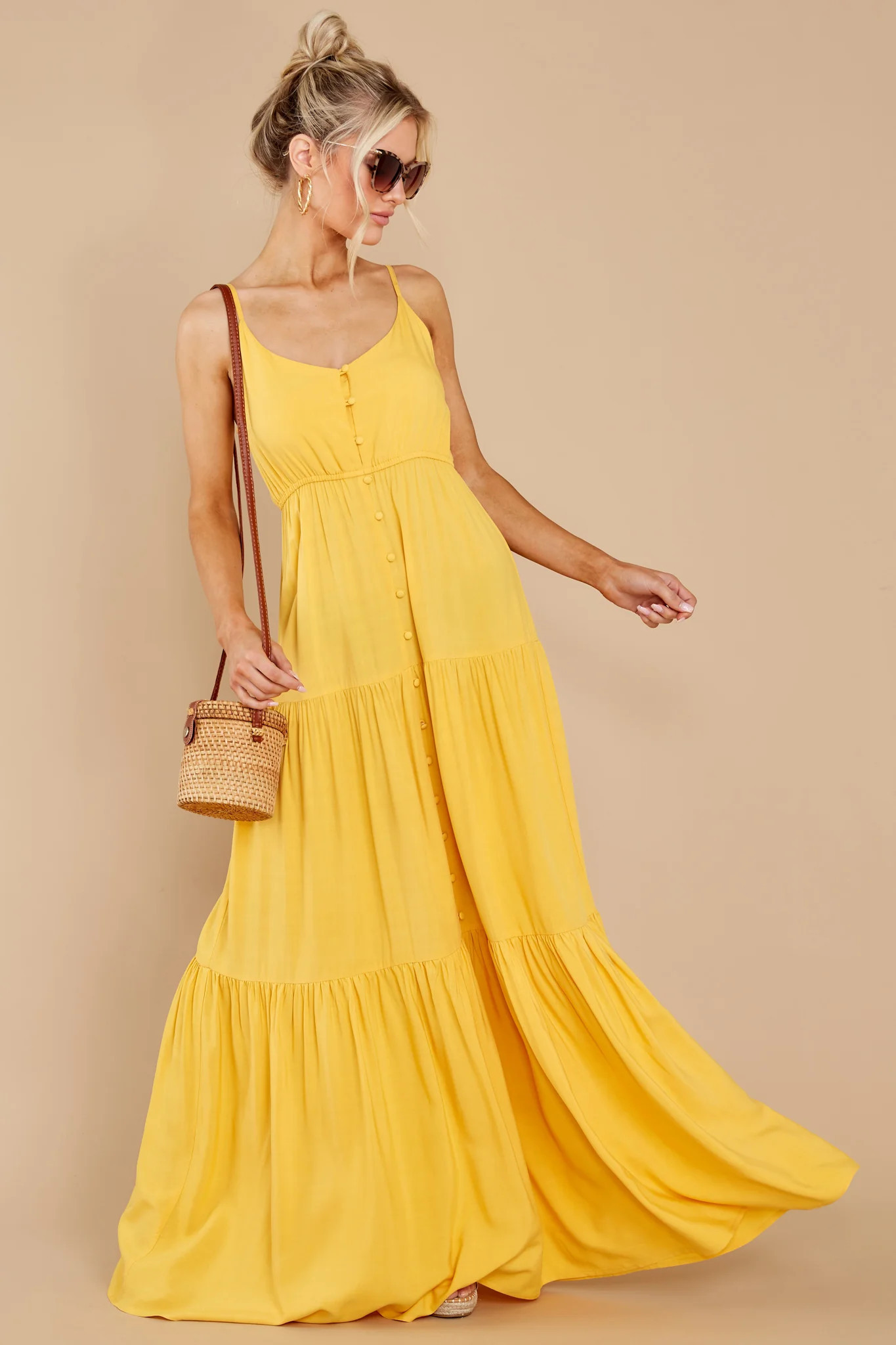 BB Dakota Straightforward Gaze Mustard Yellow Maxi Dress | Red Dress 