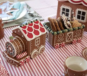 Gingerbread Ceramic Train Serving Set | Pottery Barn Kids