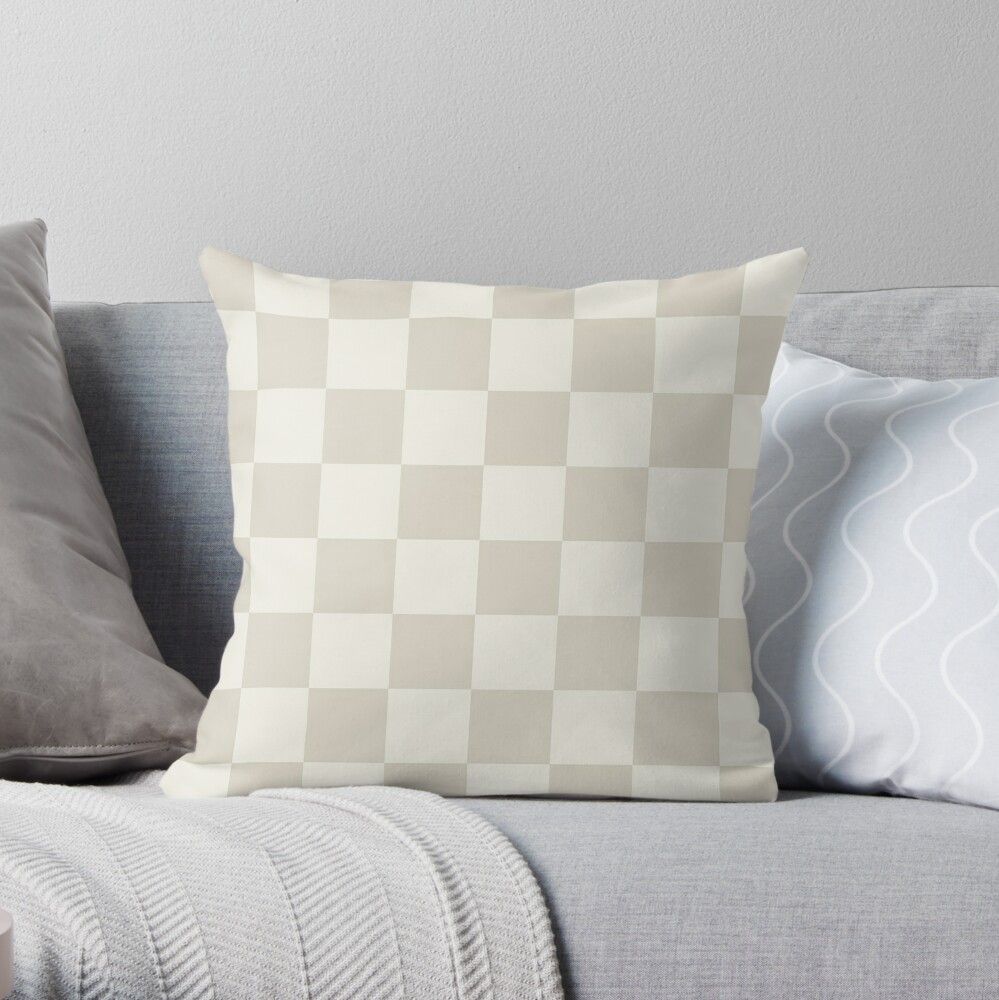 Checkerboard Check Geometric Checked Pattern in Mushroom Beige and Cream Throw Pillow | Redbubble (US)
