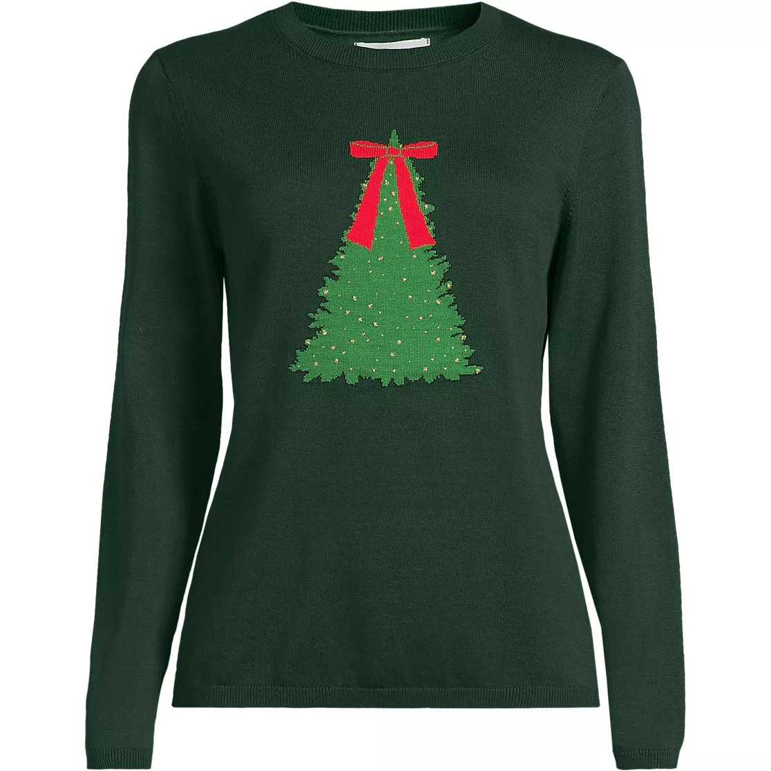 Women's Fine Gauge Placed Jacquard Crew Neck Sweater | Lands' End (US)