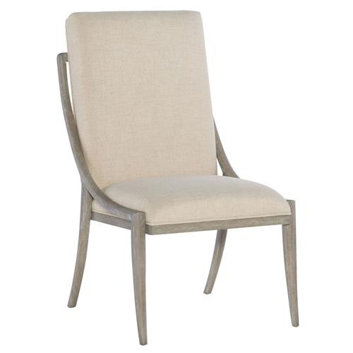 Maya Mid Century Modern Grey Oak Wood Beige Linen Upholstered Dining Side Chair | Kathy Kuo Home