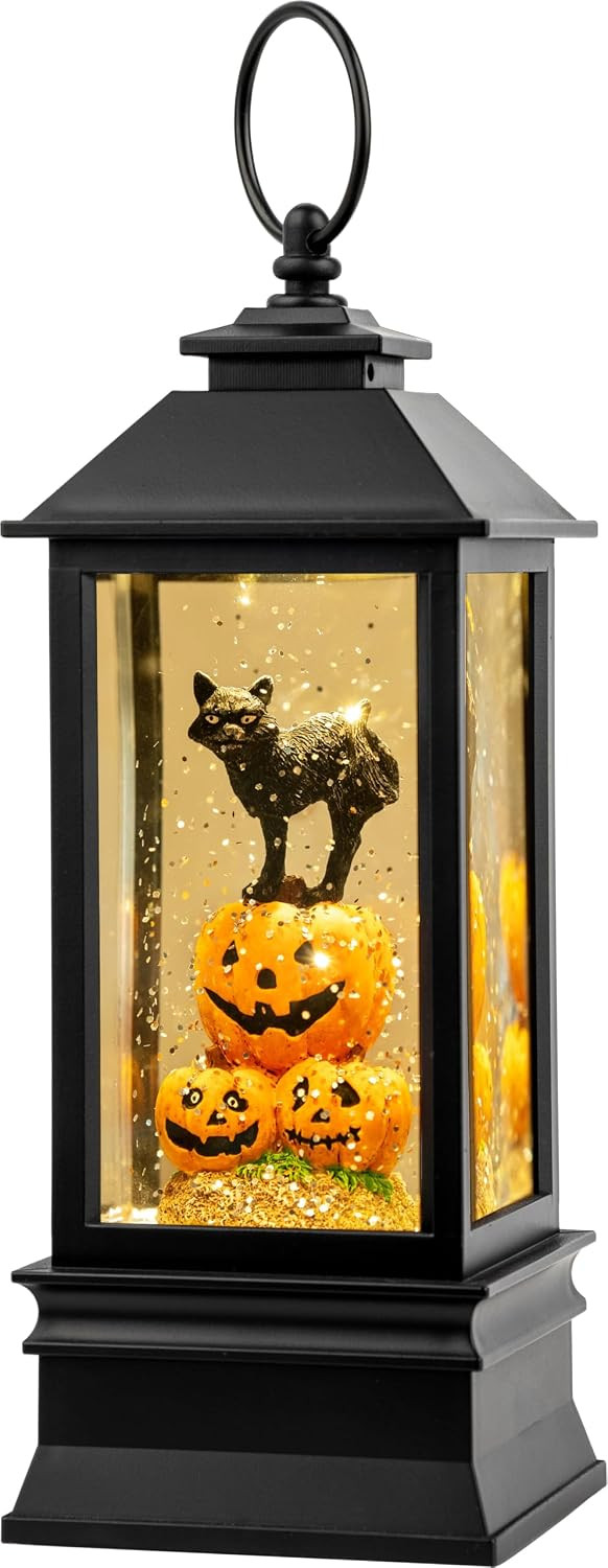 Halloween Snow Globe Lantern Water Glittering Spooky Witch' s Black Cat in Pumpkins with Music, USB Lined/Battery Operated Lighted Lantern for Halloween Festival Decoration Gifts | Amazon (US)