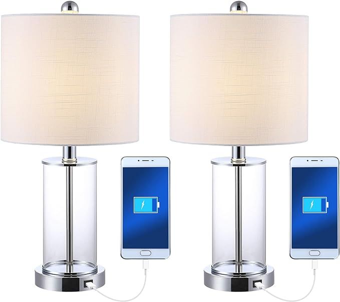 JONATHAN Y JYL8500C-SET2 Set of 2 Table Lamps Abner 21" Glass Modern Contemporary USB Charging LE... | Amazon (US)