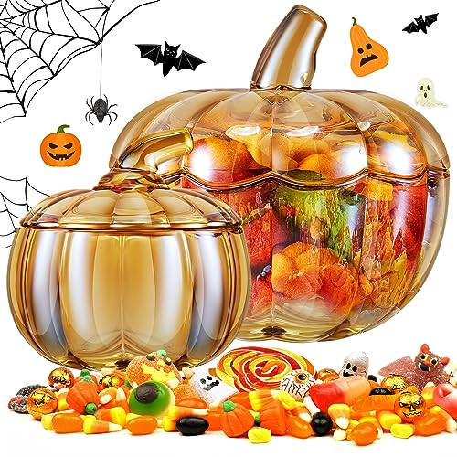 Tessco for you 2 Pcs Glass Pumpkin Candy Jar with Lid, Large, Small, Amber | Amazon (US)