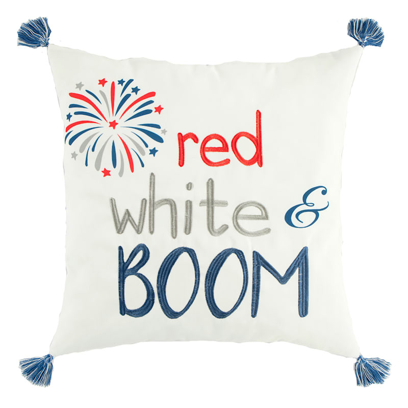 Red & White Patriotic Boom Outdoor Throw Pillow, 18" | At Home