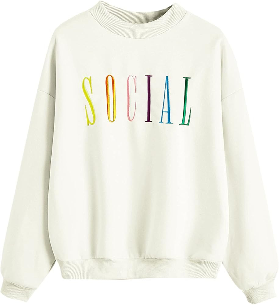 WDIRARA Women's Alaska Letter Print Pullover Round Neck Casual Long Sleeve Sweatshirt | Amazon (US)