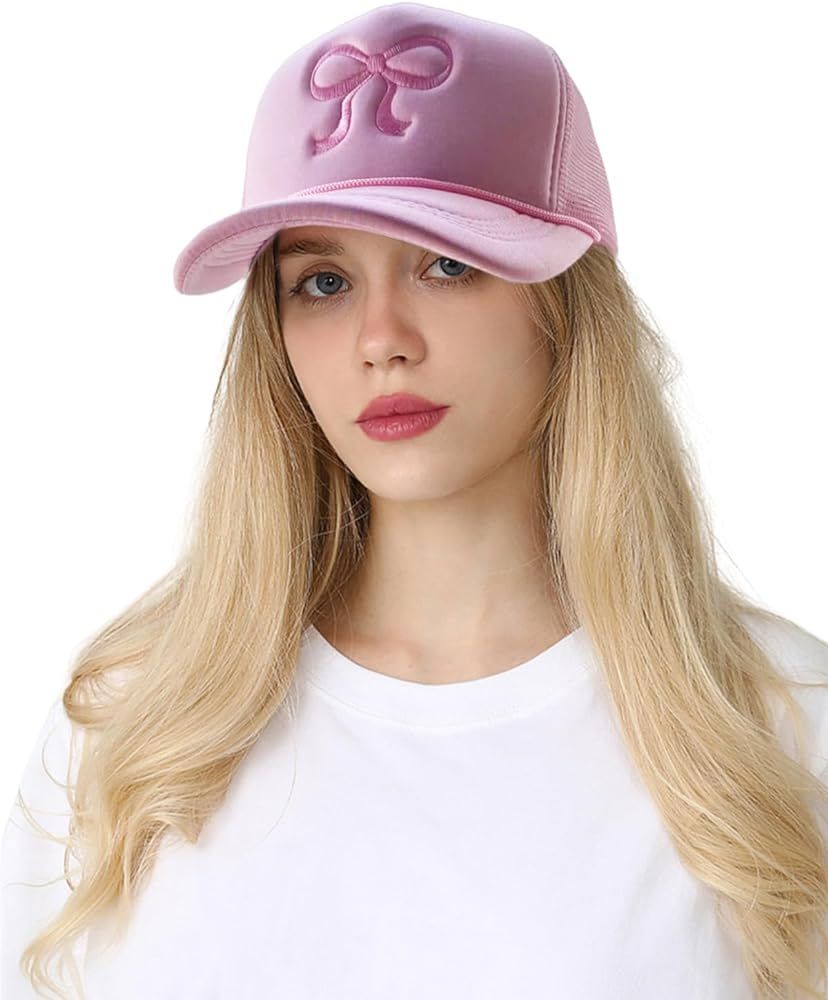 HENWASAI Womens Bow Embroidered Trucker Hat Trendy Mesh Baseball Cap Adjustable Snapback Cap Summ... | Amazon (US)