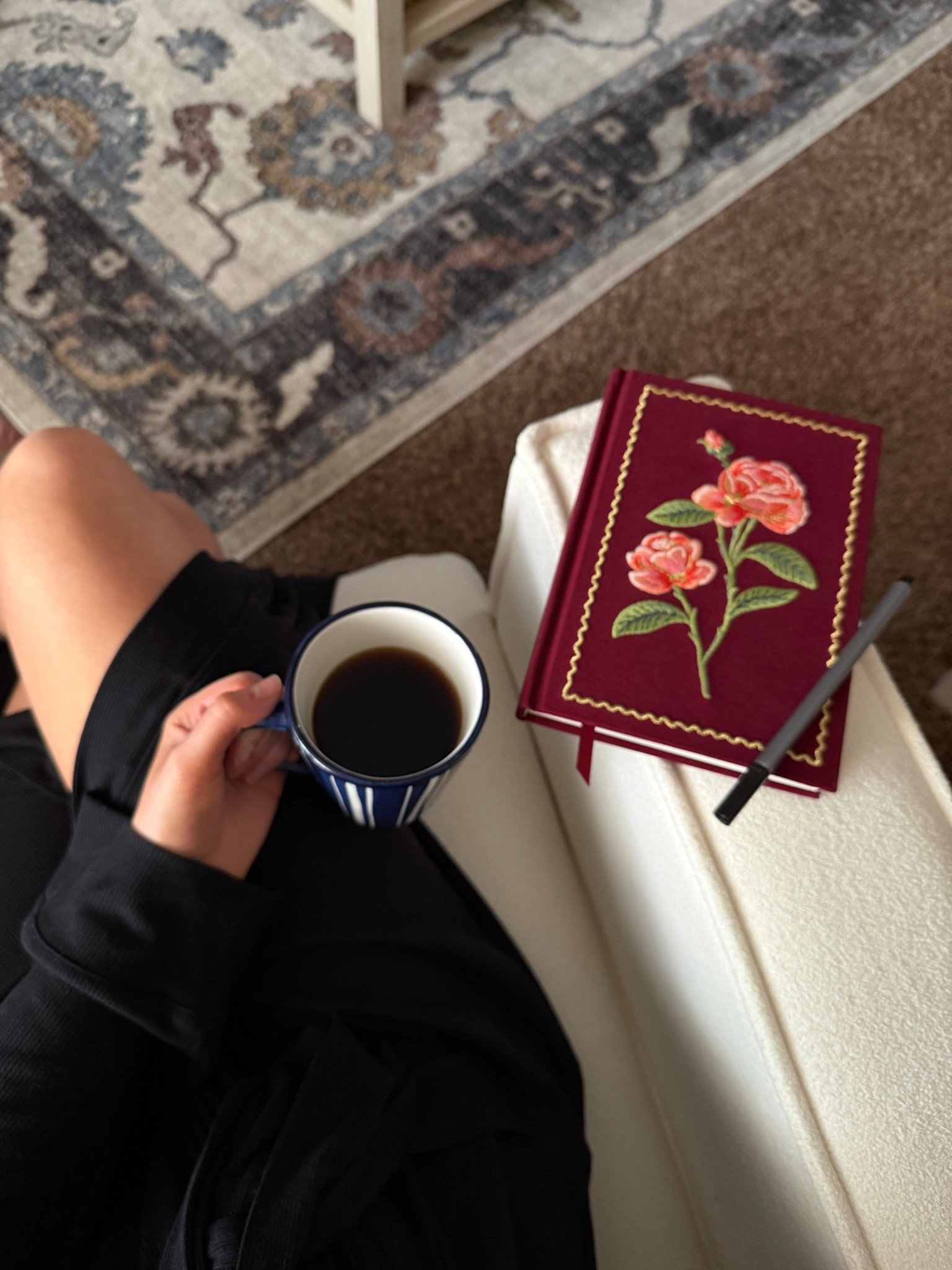 My beautiful journal is from Rifle Paper co 🌹 
Linked the non-smudge pens I use
Skims black robe
Coffee mug is my grandmas, so I linked a cute striped option from Anthropologie!
Rug is from rugs.com

#LTKselfcare #LTKdayinmylife #LTKmorningroutine