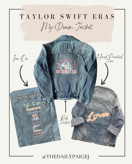 This denim jacket has been a best seller! I purchased the bejeweled jacket iron on for the Taylor swift concert and it came out so great! The jacket currently comes in kids size, but you can contact the shop owner to get the iron on or jacket made for you! She also has different iron on options and a painted lover option as well. Get your perfect Taylor swift eras denim jacket. 

Swiftie, Concert, Stadium Bag, Taylor Swift Concert, Lavender Haze, Concert outfit, Taylor Swift Concert Outfit, Lover Concert, Taylor Swift Eras, Taylor’s Version, Lover, Speak Now, Taylor’s Tour, Taylor Swift Denim Jacket, Bejeweled Denim Jacket

#LTKunder50 #LTKunder100 #LTKGiftGuide