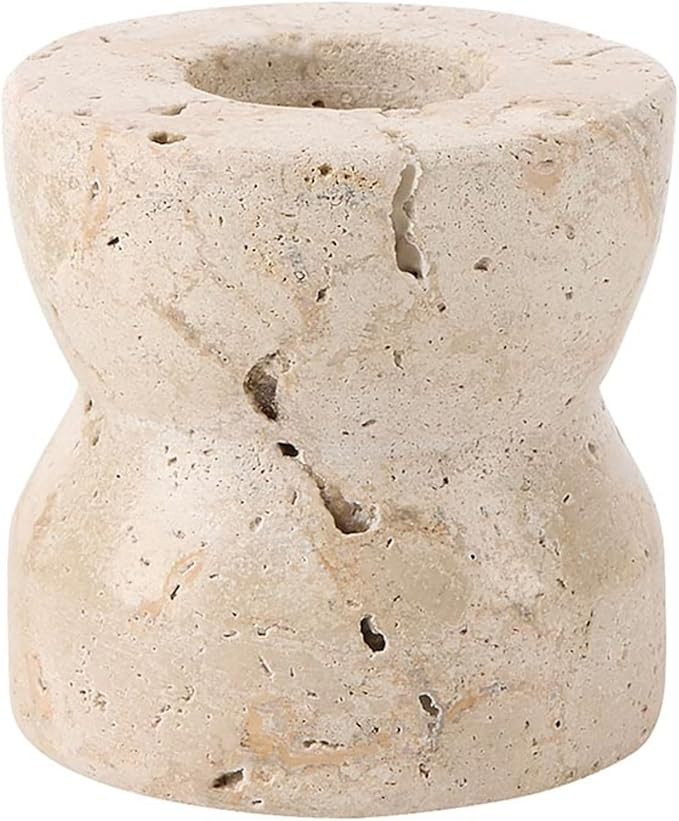 47th & Main Travertine Marble Taper Candle Holder, 2" Diameter x 2" Tall | Amazon (US)