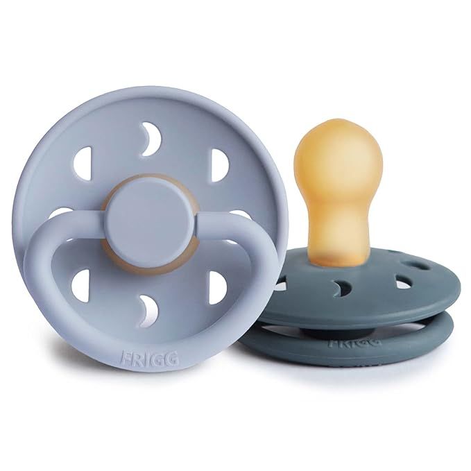 FRIGG Moon Natural Rubber Baby Pacifier | Made in Denmark | BPA-Free (Powder Blue/Slate, 0-6 Mont... | Amazon (US)