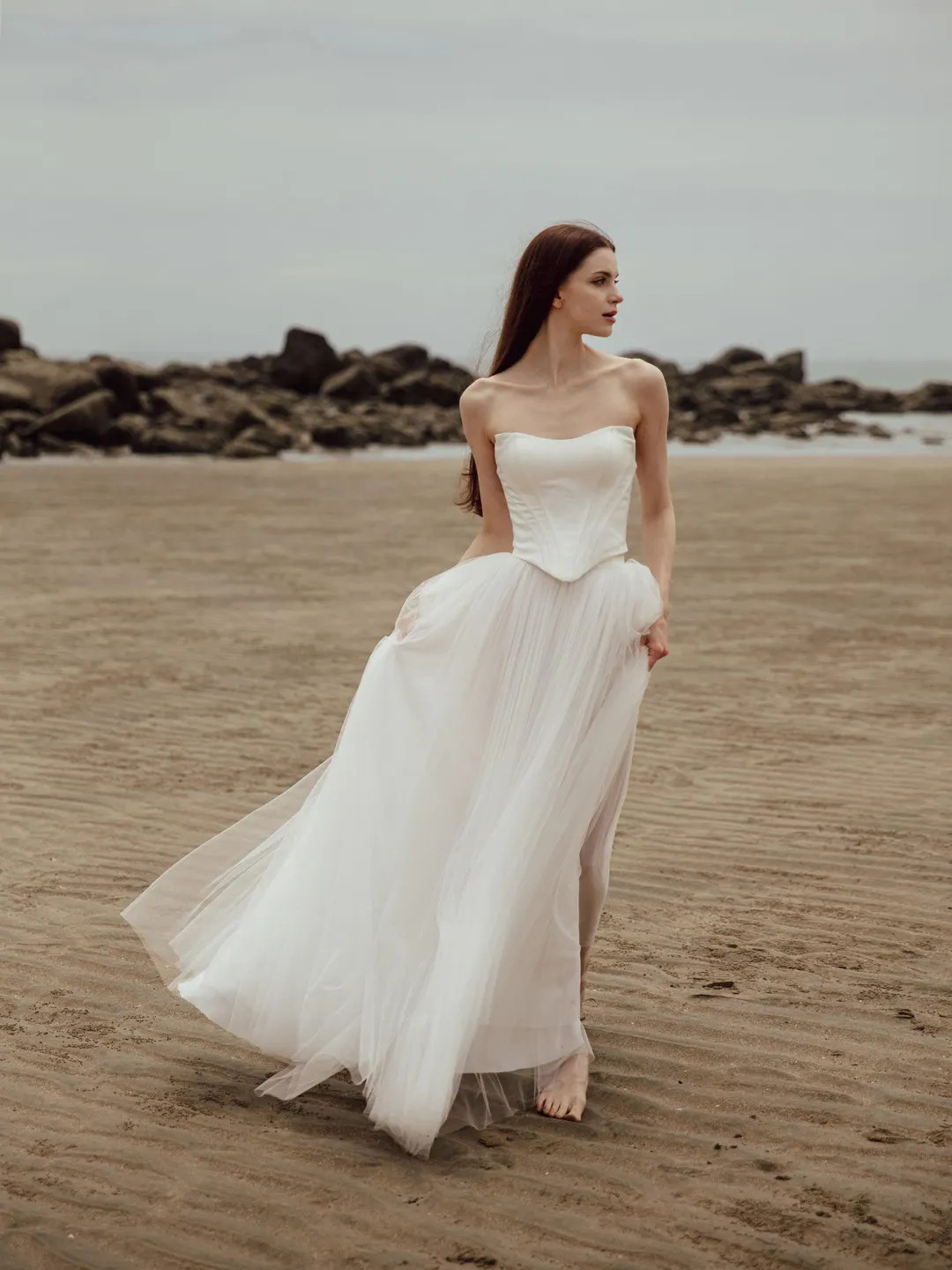 Two Piece Tulle Wedding Dress - Bridal Corset Set Long Tulle Skirt Bridal Boho Wedding Dress Basq... | Etsy (US)