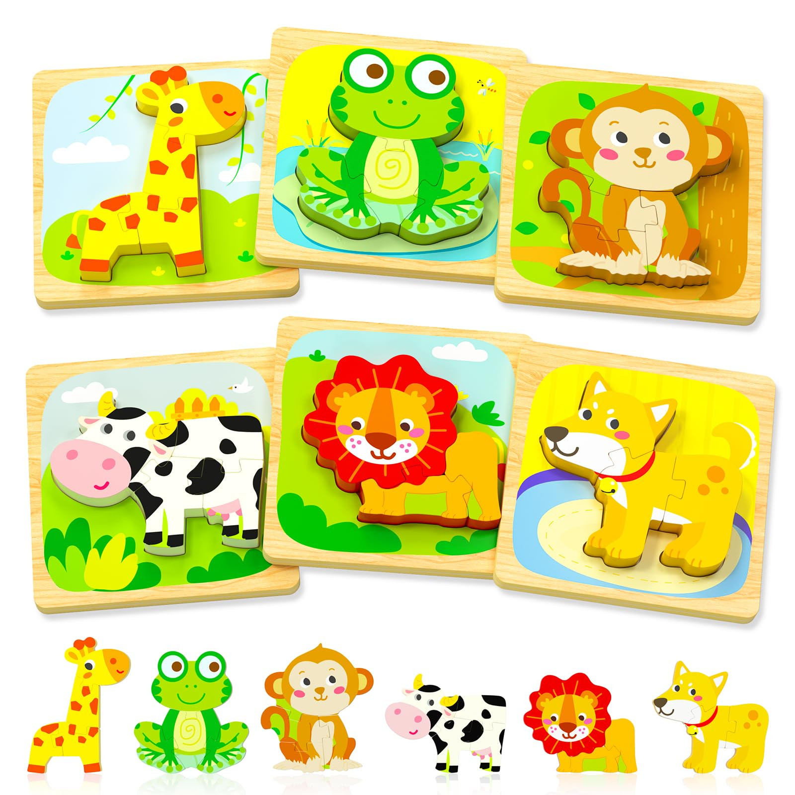 Benresive Wooden Toddler Puzzles, 6pcs Animal Montessori Toys for 1-3 Year Old Boys & Girls, Lear... | Amazon (US)