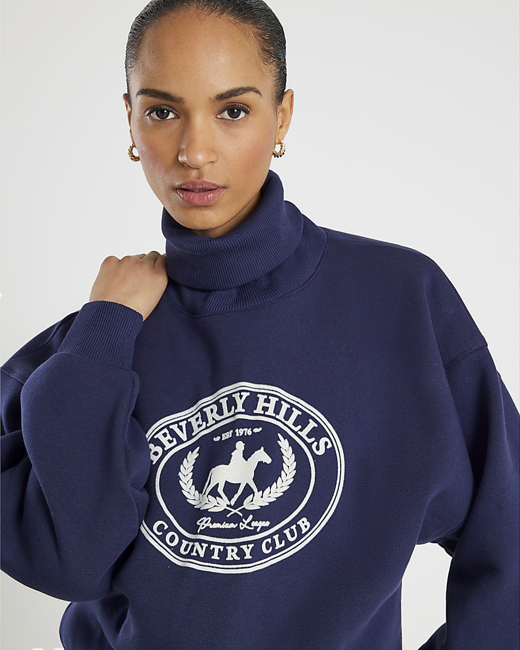 Navy Long Sleeve Beverly Hills Sweatshirt | River Island UK & IE