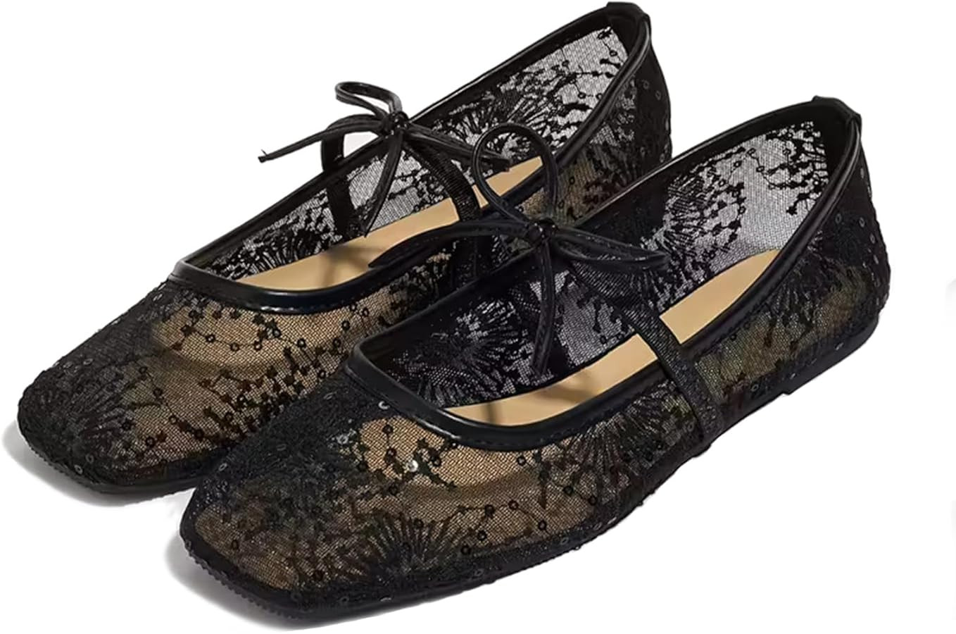 Women's Lace Embroidered Ballet Flats with Adjustable Ankle Strap for Weddings & Special Occasion... | Amazon (US)