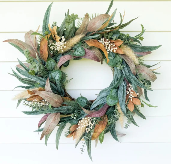 Fall Mixed Eucalyptus Neutral Wreath| Pampas Grass Wreath| Cream Berry Wreath| Fall Foliage Wreat... | Etsy (US)