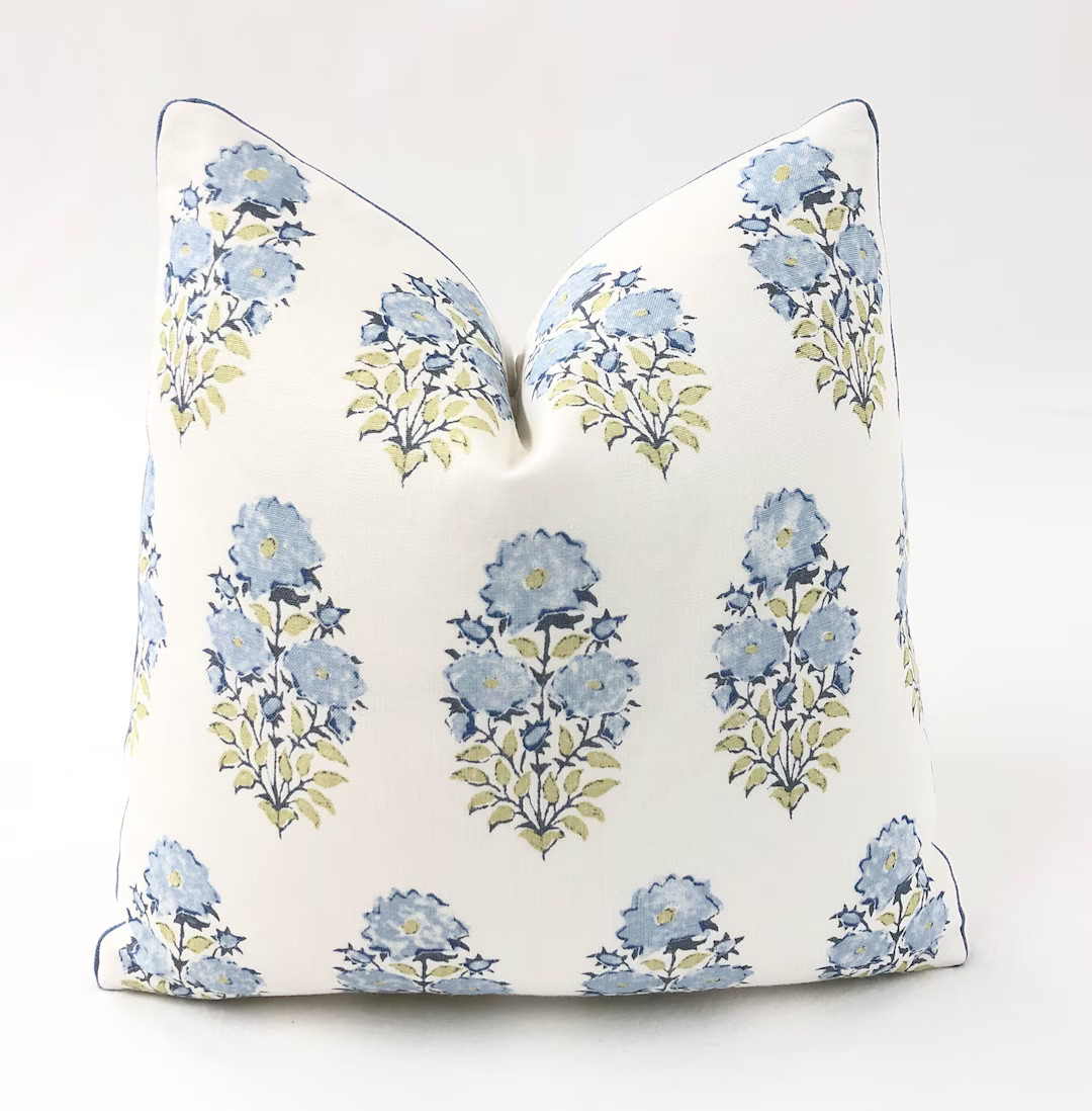 Lisa Fine Textiles - Mughal Flower in Monsoon Decorative Pillow Covers,// MADE TO ORDER// Plain W... | Etsy (US)