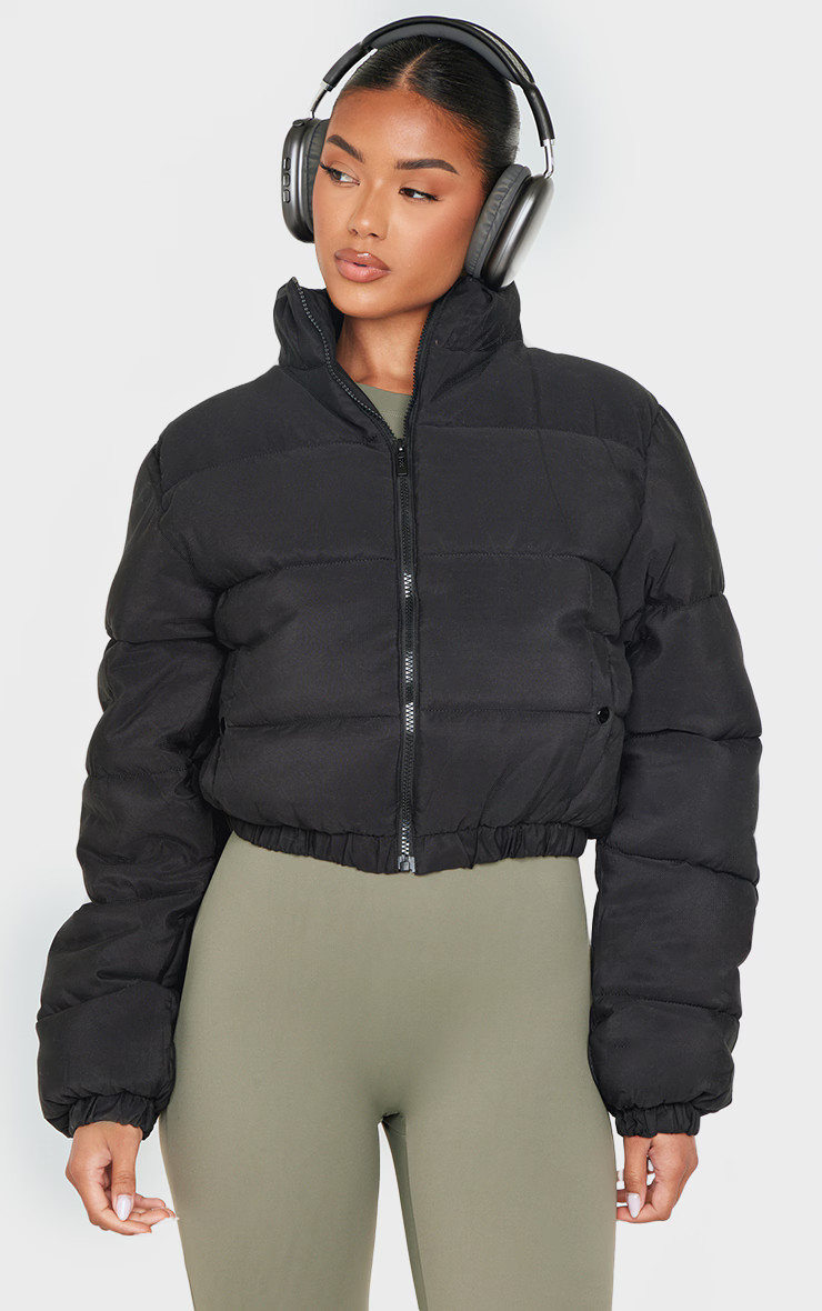 Black Cropped Peach Skin Bubble Puffer Jacket | Pretty Little Thing (Australia & New Zealand)