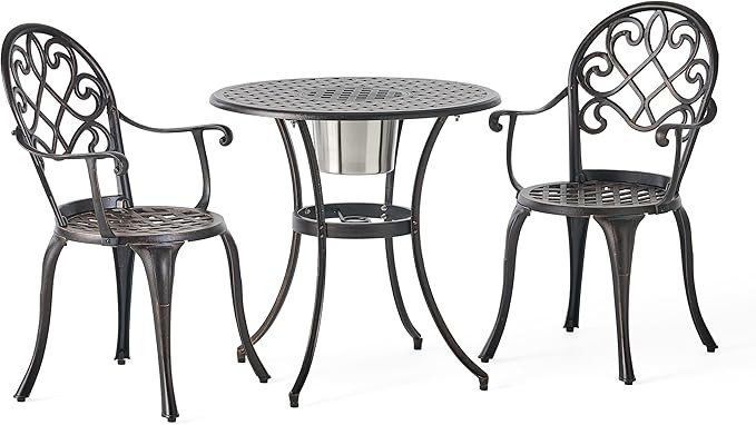 Christopher Knight Home Angeles Outdoor Cast Aluminum Bistro Furniture Set with Ice Bucket, 3-Pcs... | Amazon (US)