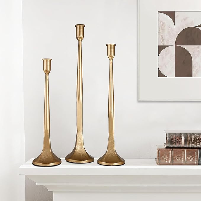 Iron Taper Candle Holder,Tall Gold Candlestick Holders Decorative Candle Stand,Candle Holder Set ... | Amazon (US)
