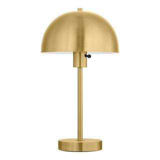 Corbin 17.5 in. Brushed Brass Modern 1-Light Table Lamp with Metal Dome Shade and AC Outlet on Base | The Home Depot