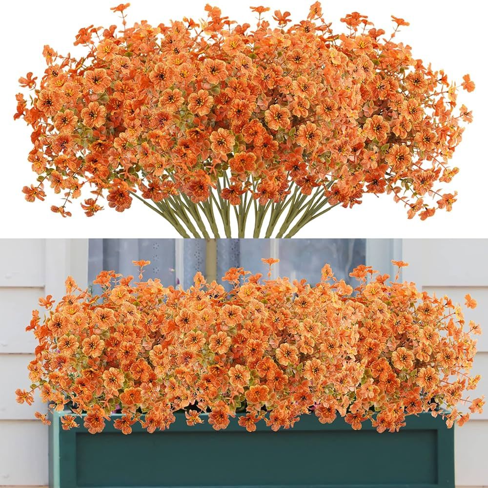 Agusbagli 10Pcs Artificial Fall Flowers Outdoor Autumn Fake Flowers UV Resistant Faux Plastic Gre... | Amazon (US)