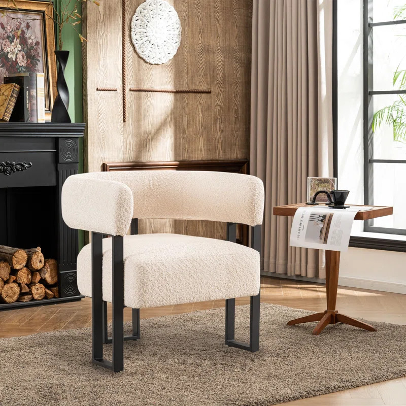 Jaytin Full Assembled Upholstered Armchair Boucle Fabric Accent Arm Chair Wingback Vanity Chair | Wayfair North America