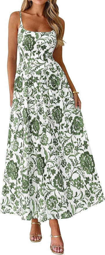 PRETTYGARDEN Womens 2026 Spring Boho Maxi Dress Eyelet Floral Long Flowy Sundresses Summer Beach ... | Amazon (US)