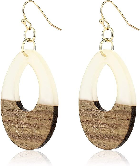 POMINA Lightweight Two Tone White Brown Teardrop Dangle Earrings for Women Geometric Colored Resi... | Amazon (US)