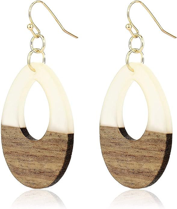 POMINA Lightweight Two Tone White Brown Teardrop Dangle Earrings for Women Geometric Colored Resi... | Amazon (US)