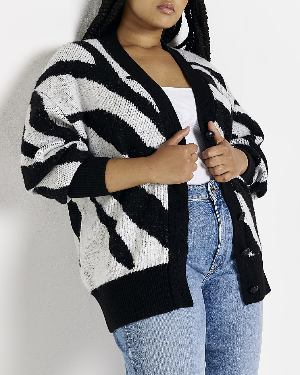 River Island Womens Plus black animal print knit cardigan | River Island (US)