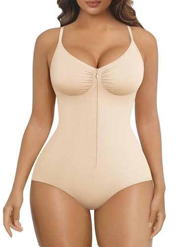 SHAPERX Women's Shapewear Bodysuit Tummy Control Seamless Zip-Up Body Shaper Waist Defining Body Suit,SZ5861-Beige-S/M | Amazon (US)